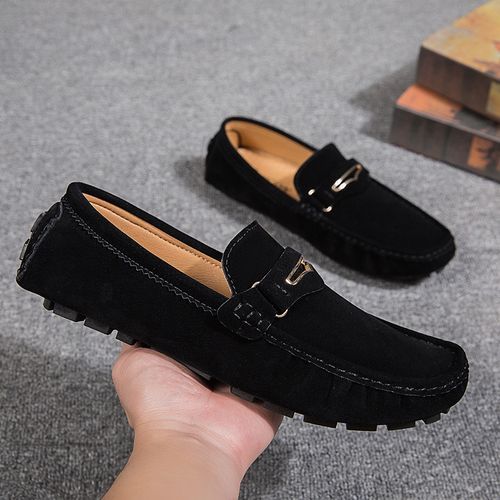 Flangesio Luxury Loafers Men's Shoes High Quality EUR Size 35-48 Unisex  Suede Leather Flat Walking Shoes New Summer Lazy Soft Bottom Moccasin Men  Casual Shoes Fashion Handmade Slip On Male Loafers Black @