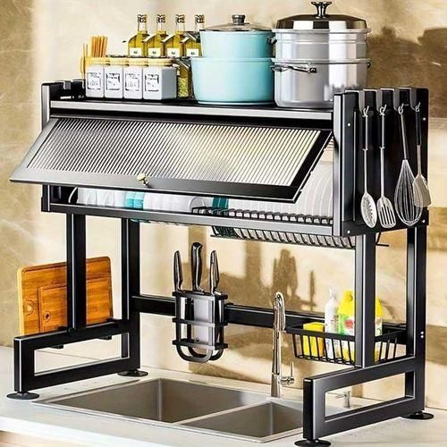 product_image_name-Generic-Over The Sink Single Sink with Mirror Dish Drying And Utensils Storage Rack Width Adjustable Knob-1