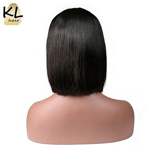 Brazilian Human Hair Pre Plucked Short Bob Side Part Natural Black No Lace  Wigs