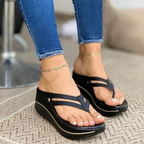 Women's Wedges Sandals - Fashion Summer Sandals Chunky Heel Flip-Flops  Slippers Shoes 