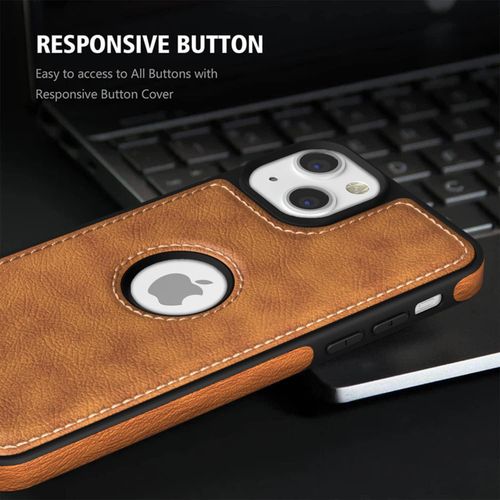 product_image_name-Generic-iPhone 14 Plus Phone Case, Brown Full Hard Case Classic Soft PU Leather Protective Cover for Second Device-2