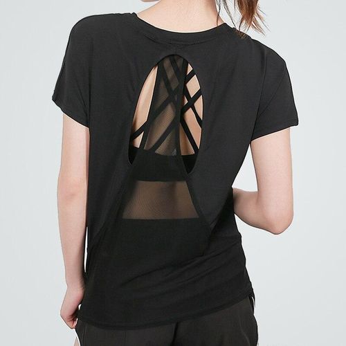 Generic Mesh Hollow Yoga Shirts Women Short Sleeve Sport T-Shirt Loose  Fitness Yoga Top Gym Seamless Casual Running Sports Top @ Best Price Online