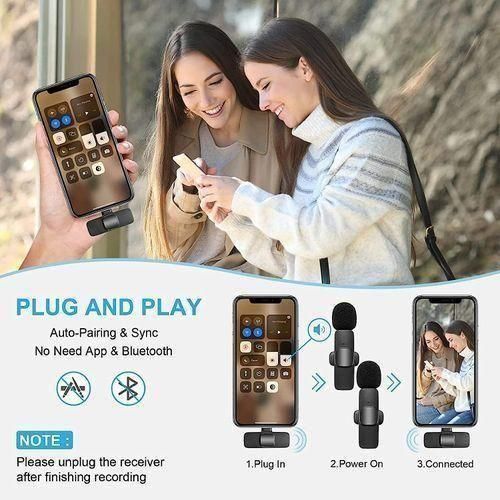 product_image_name-K9-Dual Wireless Microphone – Rechargeable Lapel Mic for Type-C Android, iPhone and iOS (Plug and Play, 20m Range)-3