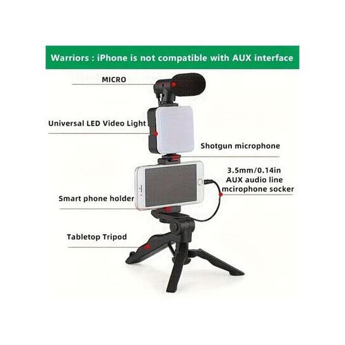 product_image_name-Generic-AY-49 Content Creator Starter Pack With LED Fill Light, Lavalier Microphone And Phone Clamp Tripod-3