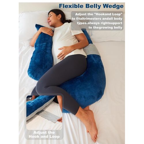 product_image_name-Generic-Pregnancy Pillow, Soft Maternity Pillow with Detachable & Adjustable Pillow Cover, Full Body Pillow for Adults Sleeping, Support for Back, Belly, Legs, HIPS Grey and Blue-3
