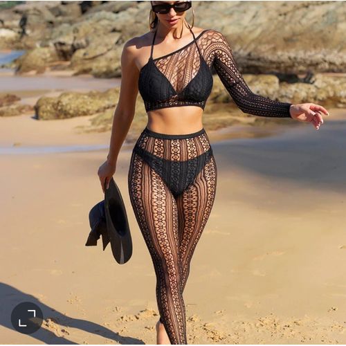 product_image_name-Fashion-Black Lace Crop Top & Leggings Set – Free Size UK 4–24-5