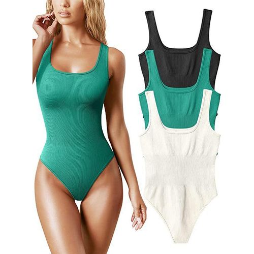 Fashion Womens Bodysuits Shapewear y Ribbed Sleeeless Square Neck