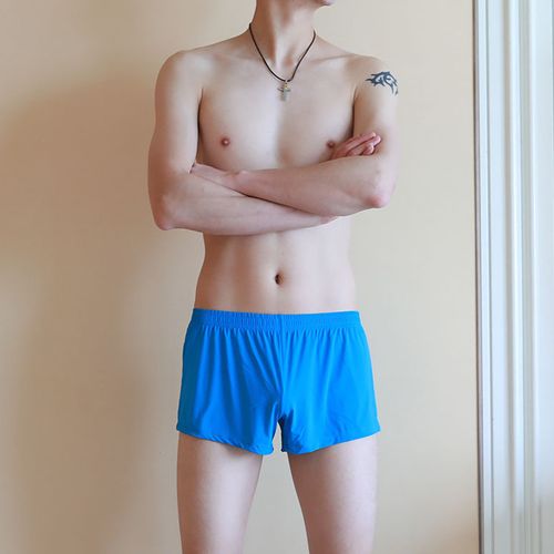 Fashion Men Ice Silk Underwear Boxer Breathable Solid Color Ultra