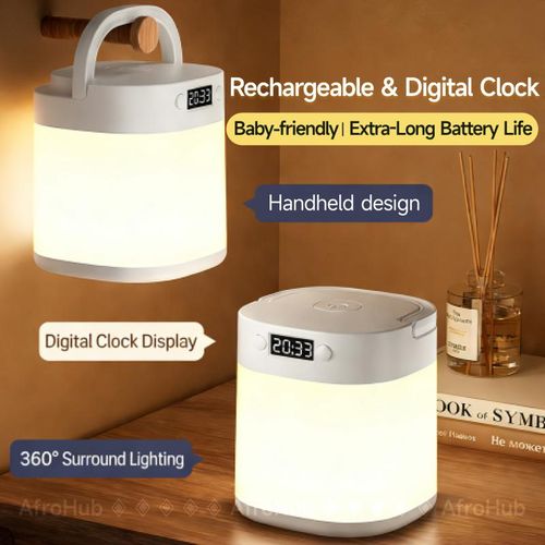 product_image_name-Generic-Rechargeable Bedside Night Light with Digital Clock & Remote - 2400mAh Emergency Lamp (Tap Control)-2