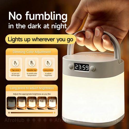 product_image_name-Generic-Rechargeable Bedside Night Light with Digital Clock & Remote - 2400mAh Emergency Lamp (Tap Control)-3