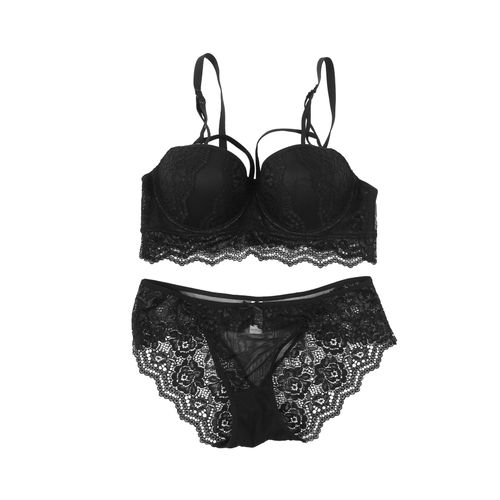 Nylon Black Bra Panty Set for Women