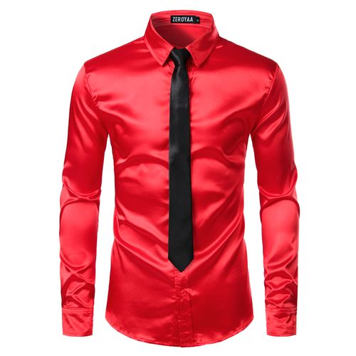 Fashion red Black Tie Silver Silk Shirt Tie Set Mens Satin Smooth Tuxedo Shirts Casual Button Down Men Dress Shirts Wedding Party Prom Chemise Homme SMA Best Price Online Jumia Kenya