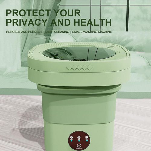 Flushrenic Portable Folding Washing Machine 8L Stainless Steel Green Mini Compact Foldable Washer for Apartment Dorm Travel Camping