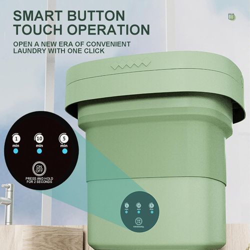 Flushrenic Portable Folding Washing Machine 8L Stainless Steel Green Mini Compact Foldable Washer for Apartment Dorm Travel Camping