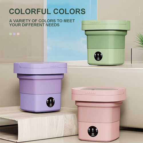 Flushrenic Portable Folding Washing Machine 8L Stainless Steel Green Mini Compact Foldable Washer for Apartment Dorm Travel Camping