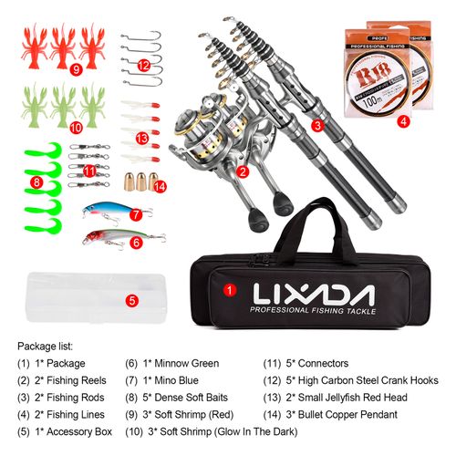 Lixada Fishing Pole Combo Set 2PCS Rod And Reel Telescopic Fishing