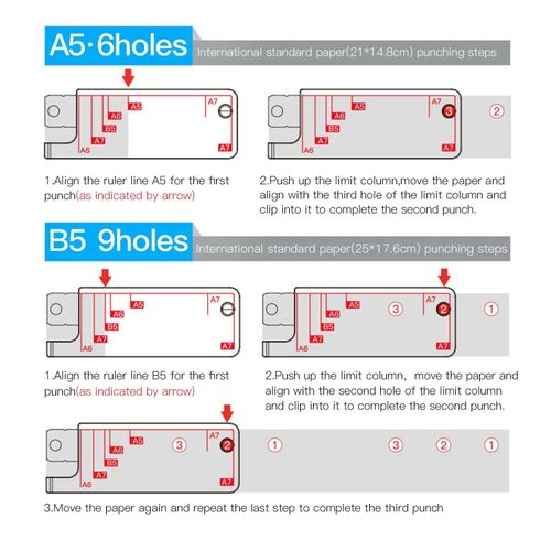 3 Hole Puncher Handheld Loose Leaf Paper Punch 5 Sheet Capacity for B5 A5  A6 A7 A4 A6 Hole Punch A6 Hole Puncher