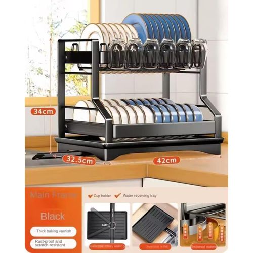 product_image_name-Generic-Quality carbon 2Tier Dishrack-Dishdrainer with cup holder +Utensil Rack-1