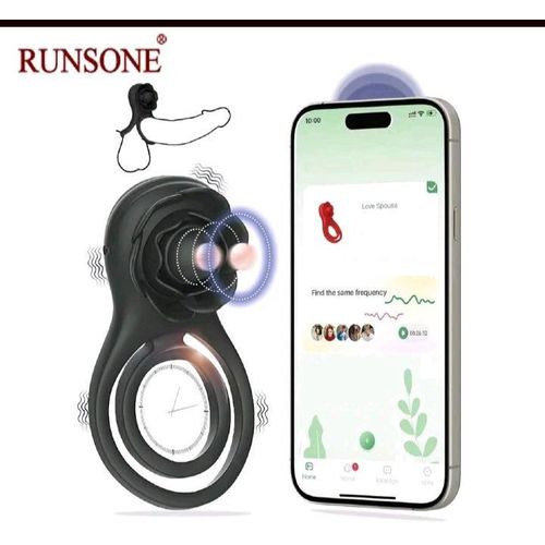 RUNSONE Black Male Penis Ring App Vibrator with Clitoral