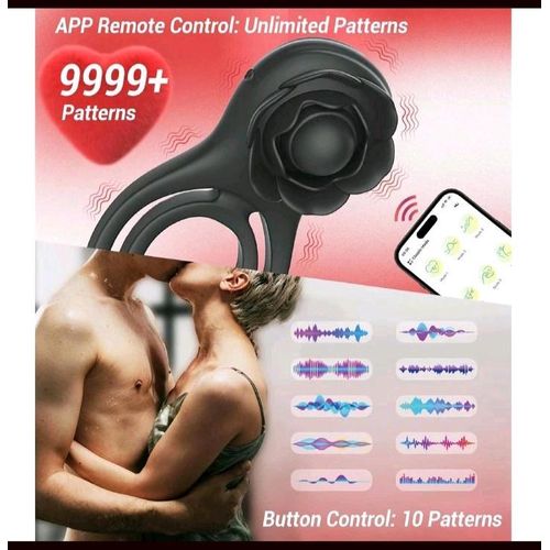RUNSONE Black Male Penis Ring App Vibrator with Clitoral