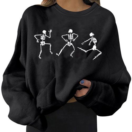 Generic Women Crewneck Sweatshirt Sweater Printed Ladies Fresh Cute Black XL  @ Best Price Online