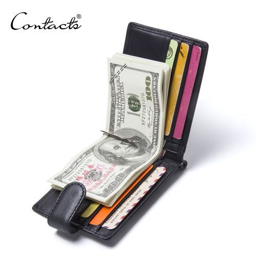 product_image_name-Contacts-Black Slim Leather Bifold Money Clip Wallet - Minimalist Wallet-4