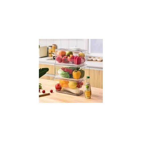 product_image_name-Generic-3 pcs 3L Refrigerator Storage Container with Drain Plate & Handle - Stackable Fresh Produce Keeper-5