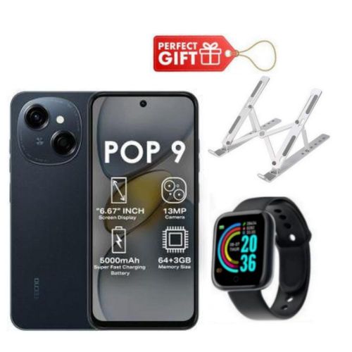 product_image_name-Tecno-POP 9, 6.67", 64GB ROM+ 3GB RAM (Plus 3GB RAM Extended) 13MP, 4.5G Network (Dual SIM) 5000MAh - White + Free gifts-1