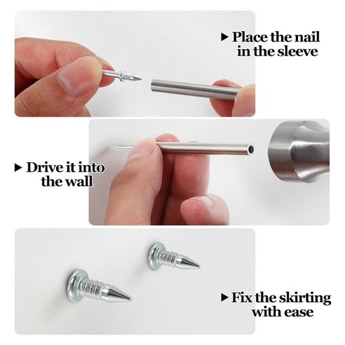 100 pcs Double-Head Skirting Thread Seamless Nail Solid Wood Baseboard Double-Headed Nails for installing baseboards comes with a special double-headed nail sleeve tool
