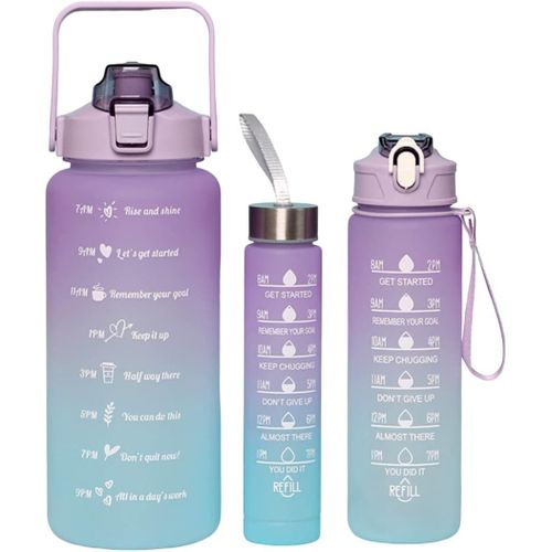 product_image_name-Generic-Motivational Water Bottle With Straw 3 Pcs, 2L, 900ml, 300ml Time Marker Leakproof Bottles For Sports Gym Travel BPA Free - Color May Vary-8
