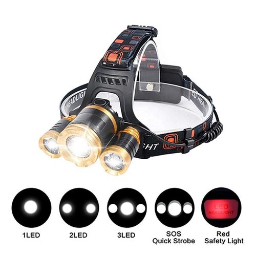 product_image_name-Generic-Basic Head Torch Light Waterproof 3 LED, Four-Mode, Rechargeable Head Lamp-2