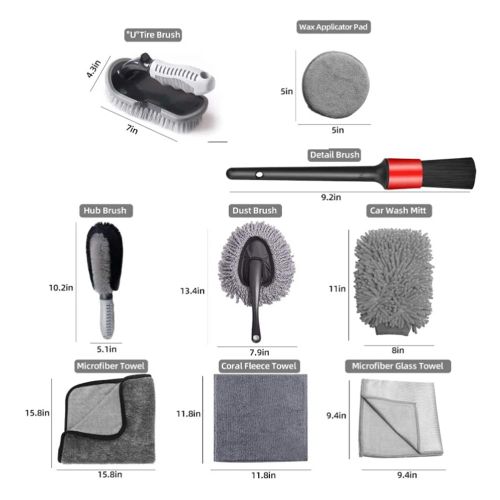 product_image_name-WakeView-9pcs Car Wash Cleaning Kit, Cleaning Gloves, Sponge & Brush For Vehicle Car Cleaning Tool-4