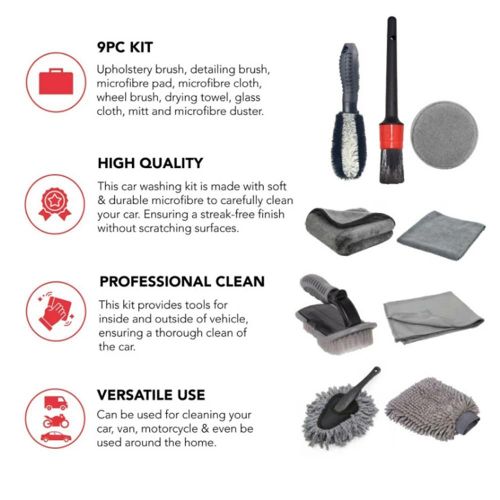 product_image_name-WakeView-9pcs Car Wash Cleaning Kit, Cleaning Gloves, Sponge & Brush For Vehicle Car Cleaning Tool-5