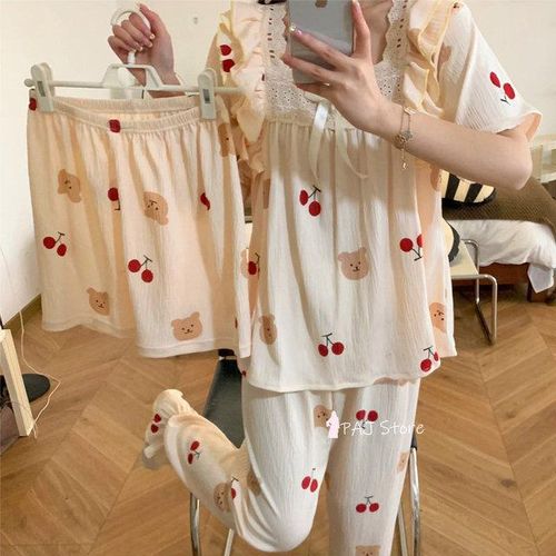 Generic Korean Pajamas Women 3 Piece Set Summer Loungewear Sleepwear Girls Large Size Pyjama Bear Printed Pijama Set Home Suit 5xl Best Price Online Jumia Kenya