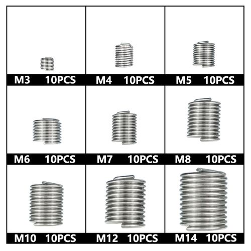 Fdit Thread Repair insert, 60pcs Stainless Steel Thread Repair Kit M3 M4 M5  M6 M8 M10 M12,Thread Repair insert 