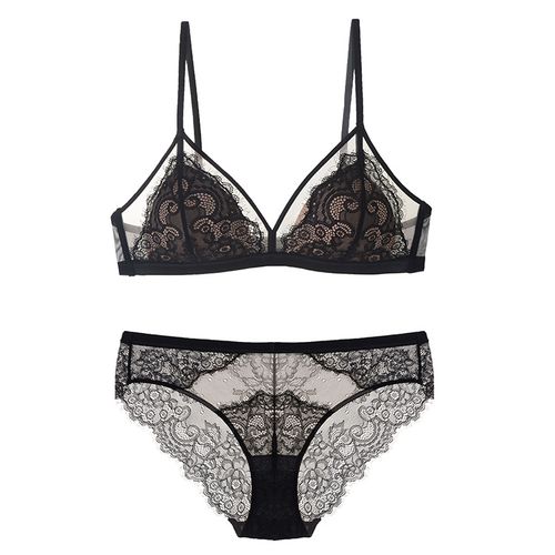 Fashion Soft Triangle Cup Wireless Bra Set Lace Mesh Bra And S Set