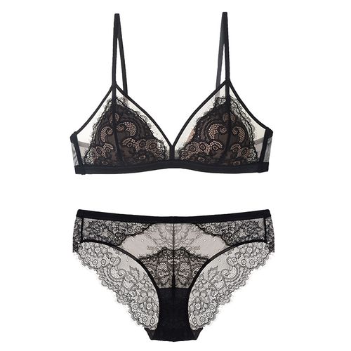Fashion Soft Triangle Cup Wireless Bra Set Lace Mesh Bra And S Set Thin  Lined @ Best Price Online