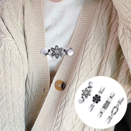 4pcs Vintage Sweater Shawl Clips, Retro Cardigan Collar Clips, Dress Shirt  Brooch Clips For Women Girls Wearing