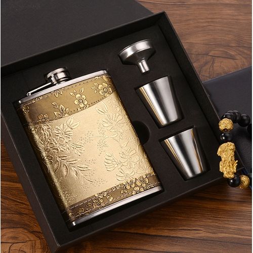 Stainless Steel and Stitched Leather Hip Flask 8 Oz (230 ml)