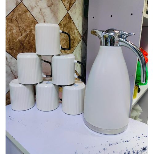product_image_name-Ceramic-Japanese Concise Mugs 6pcs And 2ltr White JP Vacuum Flask-1