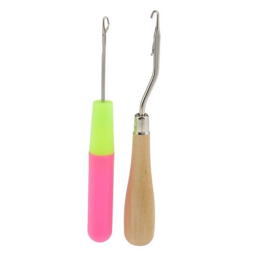 2pcs Wooden Bent Latch Hook Tool and Plastic Latch Hook Crochet Needle