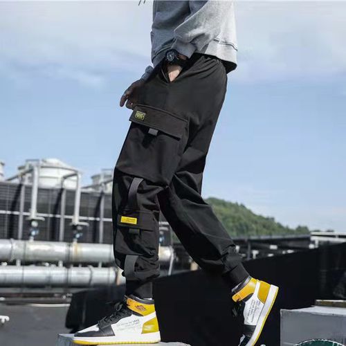 Mens Casual Pockets Cargo Pants Fashion Black Overalls Hip Hop Joggers  Trousers