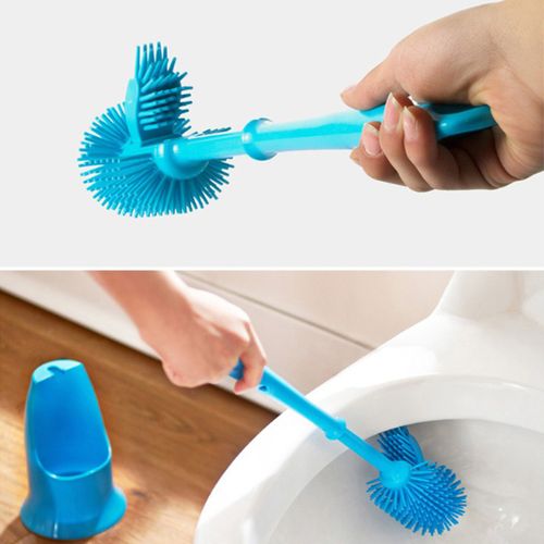 Generic Portable Silicone Long Handle Toilet Brush Double Sided