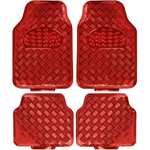 Auto Drive 4PC Rubber Floor Mats Metallic Plate Red - Universal Fit 