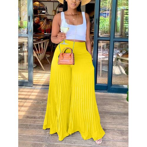 Yellow pleated trousers cheap