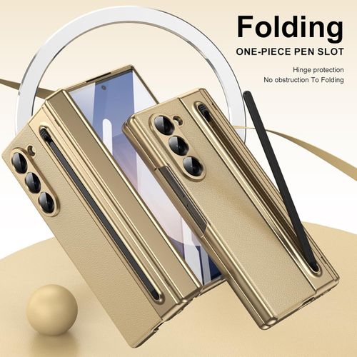 Samsung Luxury Foldino Leather Case for Galaxy Z Fold 7 with S Pen Slot, Hinge, Camera and Front Screen Safety - Gold Business Class Premium PU Cover - image 7