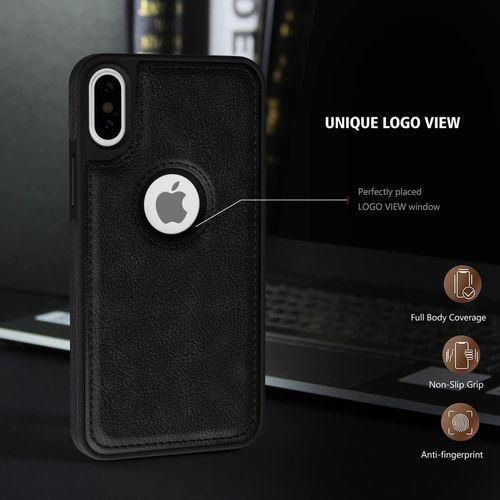 product_image_name-Generic-Apple iPhone X Case, Black Full Hard Case Classic Soft PU Leather Protective Phone Cover-2