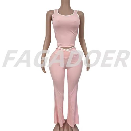 product_image_name-Fashion-Women's 2-Piece Casual Sportswear Set, Sleeveless Crop Top and Leggings Pants-3