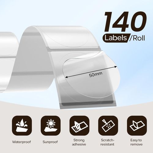 product_image_name-Phomemo-Transparent Clear Round Self Adhesive Label 50x50mm 1.96 x 1.96 Scratch Resistant, Waterproof And Oilproof-3