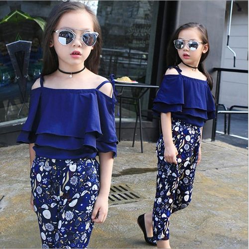 Fashion Summer Teen Girls Flower Chiffon Clothing Set Children Off Shoulder  tops Floral Pants Kids Outfits Girl Clothes For 8 12 14Years @ Best Price  Online